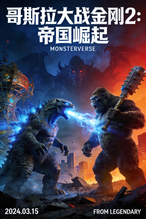 电影《哥斯拉大战金刚2：帝国崛起》官方海报 - 怪兽科幻大片